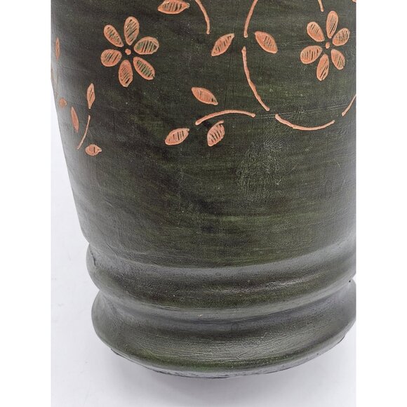 Stoneware Pottery Crock Handpainted Floral Rustic Primitive Utensil Holder Vase - Picture 9 of 11